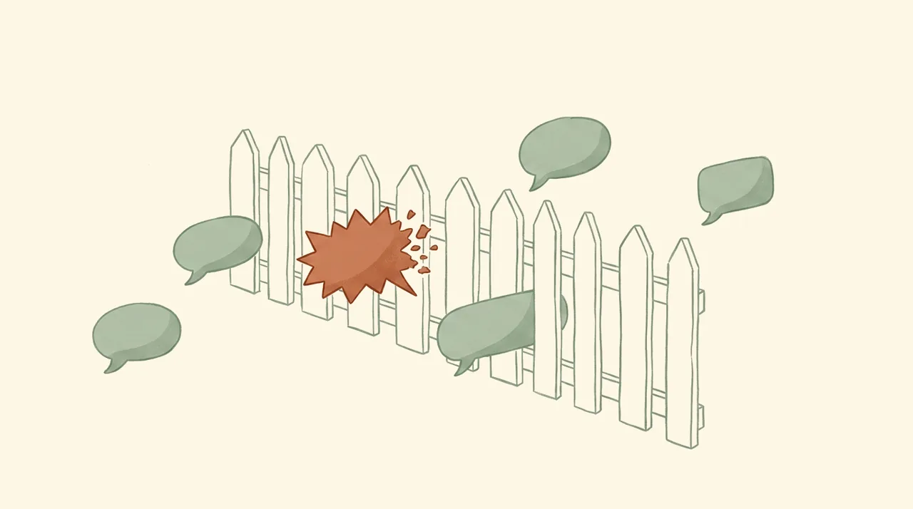 A hostile message bursting against a fence while calm messages pass through